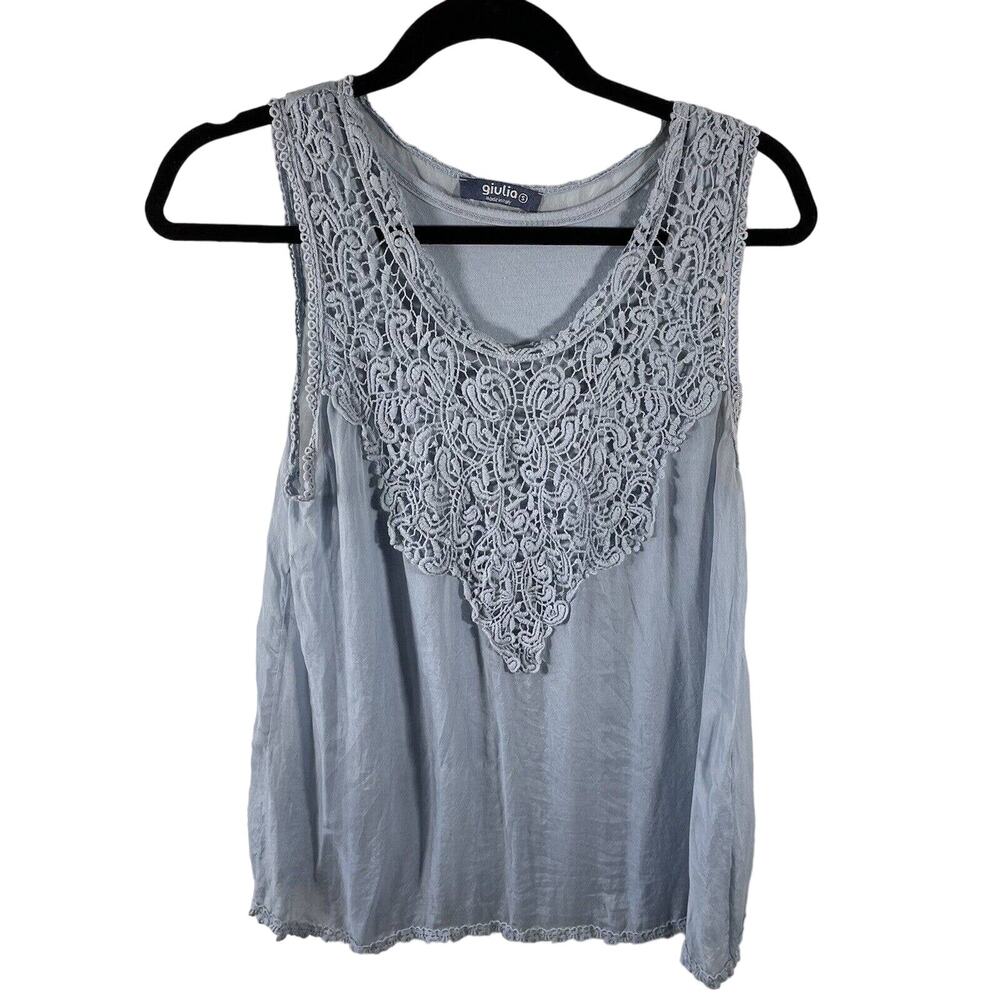 Giulia Made In Italy Delicate Silk Sleeveless Crochet Lace Tank Top Lavender S